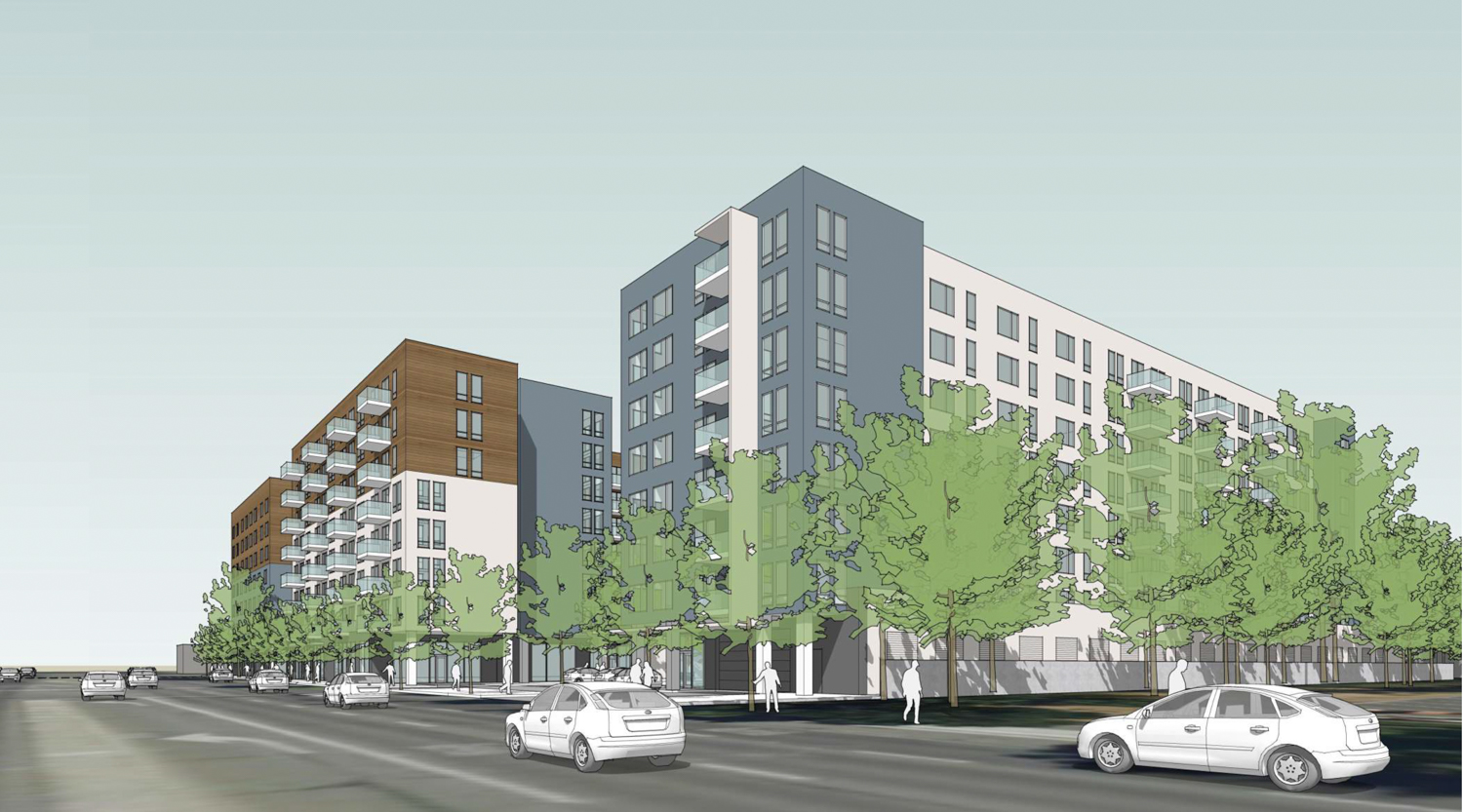 3400 El Camino Real view from the street, rendering by Lowney Architecture