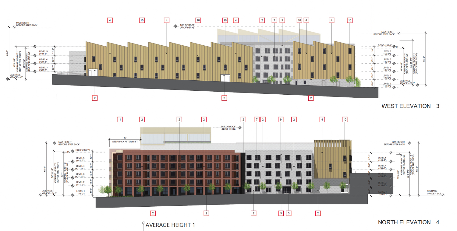 6th and F Street north and west facade elevations, illustration by Architects Orange