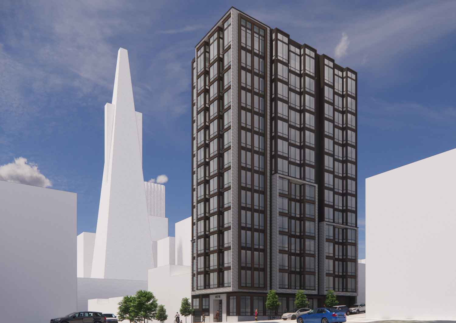 875 Sansome Street using AB1287 to rise 14 floors, rendering by BDE Architecture