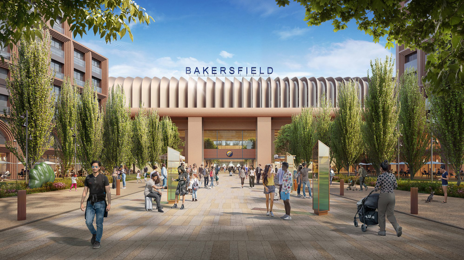 Bakersfield Station pedestrian view, rendering by Foster + Partners