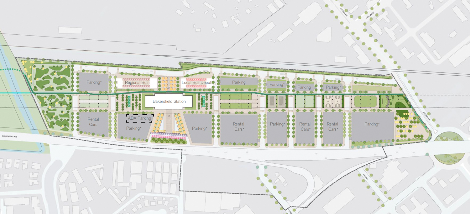 Bakersfield Station site map, illustration by Foster + Partners