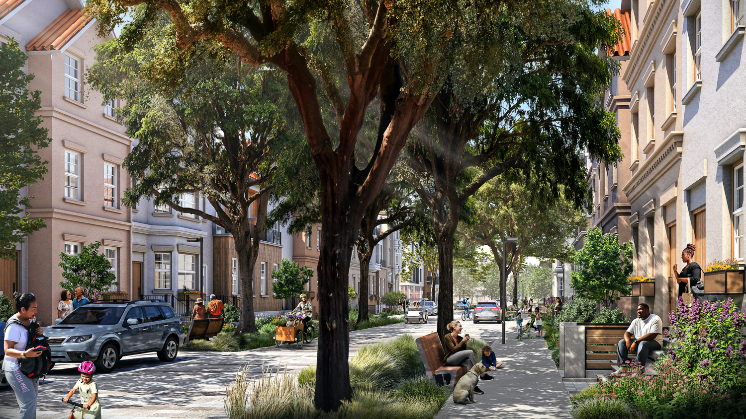 California Forever conceptual street view, rendering by SITELAB Urban Studio and CMG