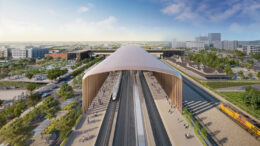 Fresno Station aerial view, rendering by Foster + Partners