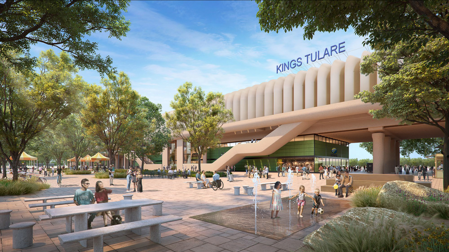Kings Tulare station pedestrian view, rendering by Foster + Partners