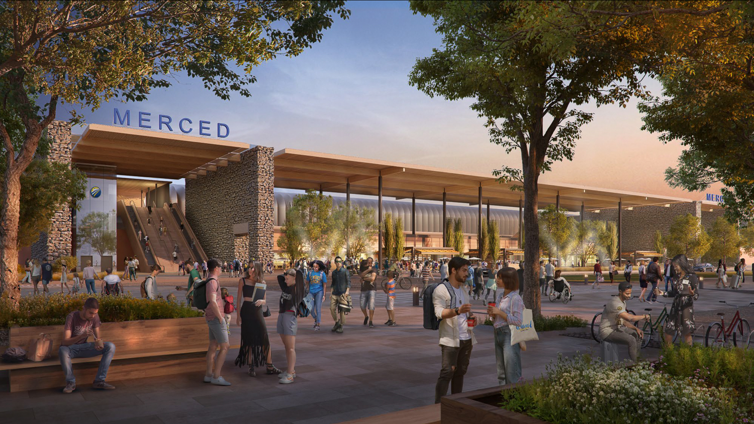 Merced Station entrance, rendering by Foster + Partners