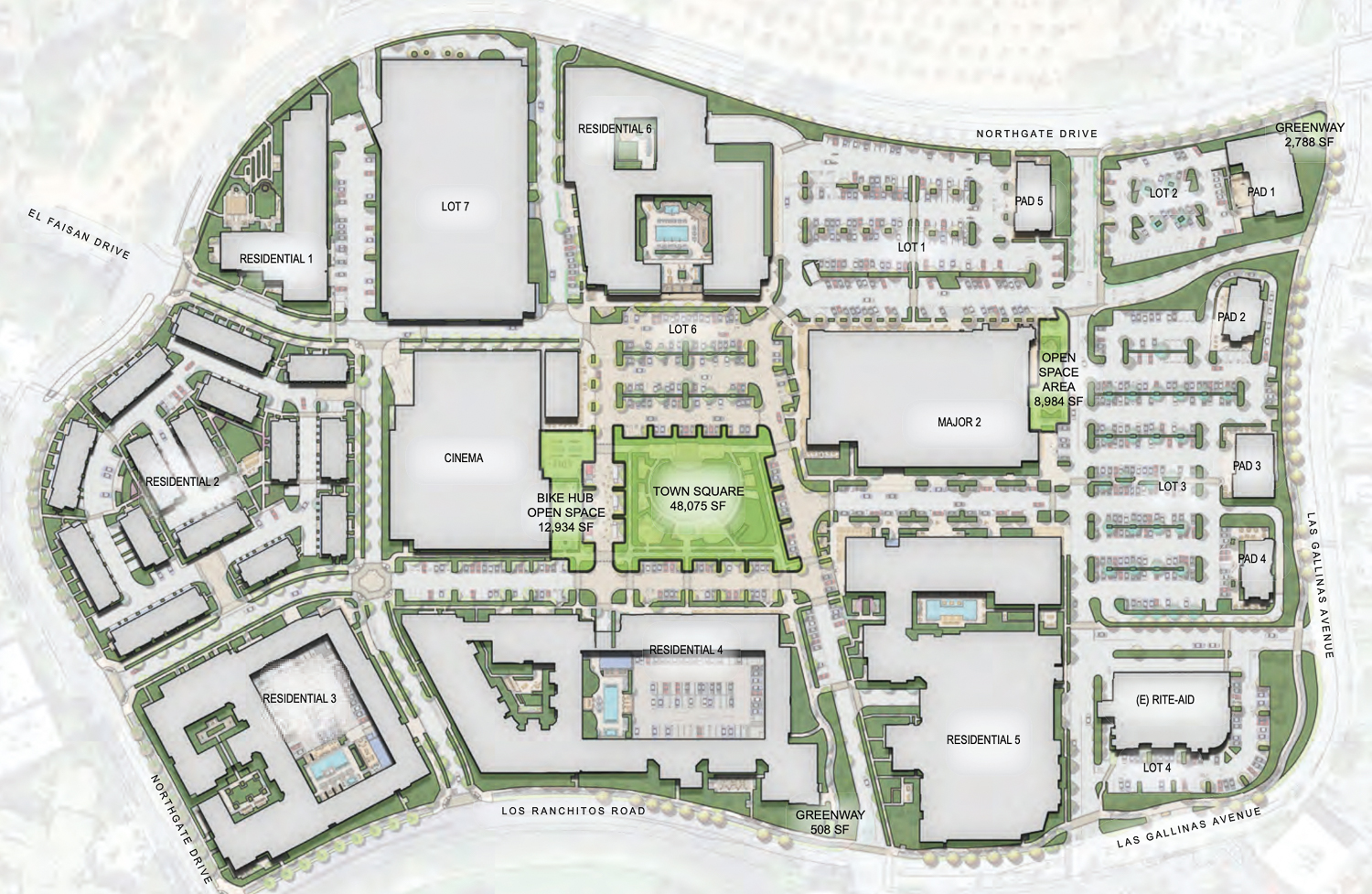 Northgate Town Square site map, illustration by Studio T Square