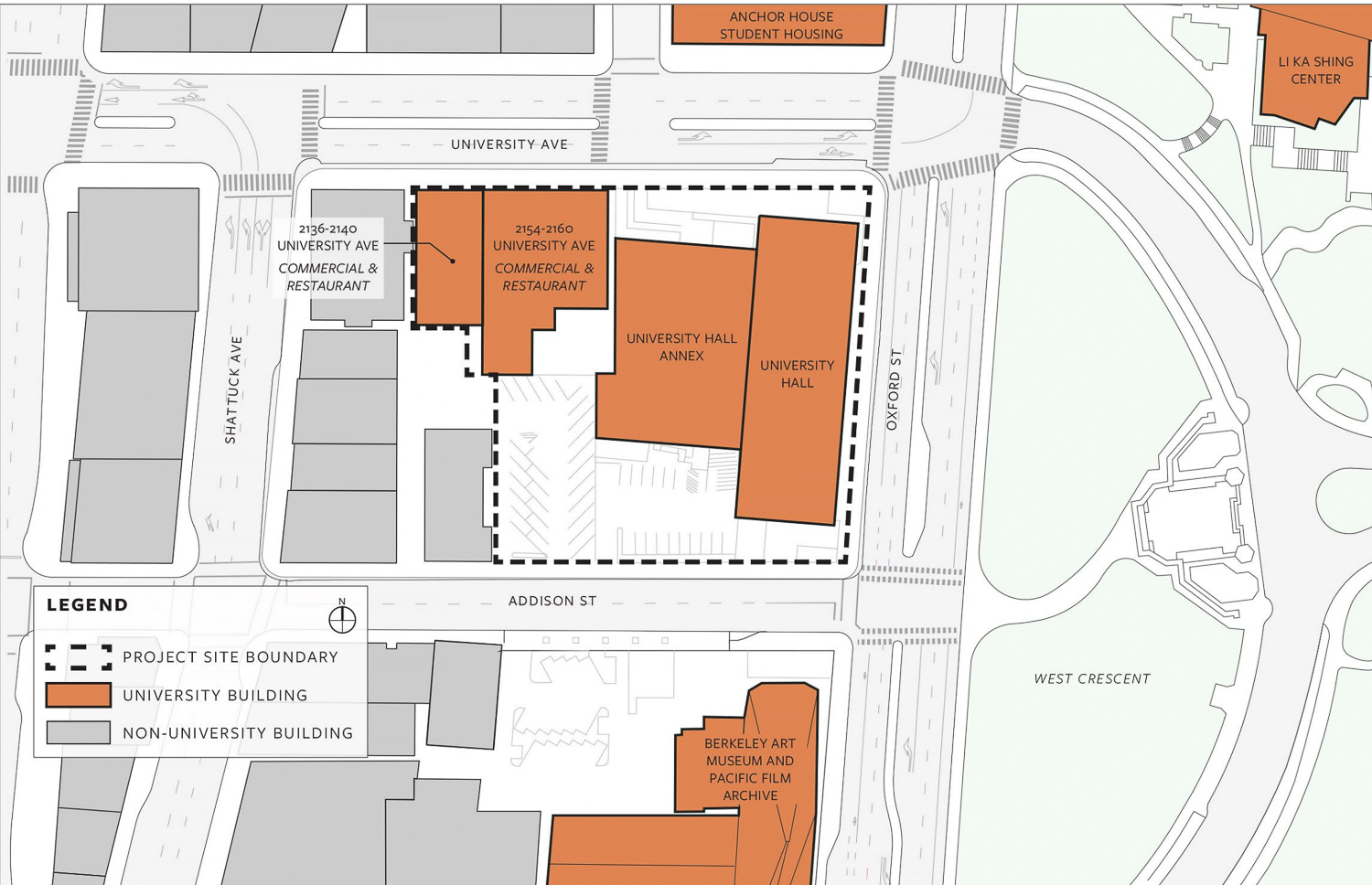 UC Berkeley Innovation Zone existing condition, site map by the EIR author, Ascent