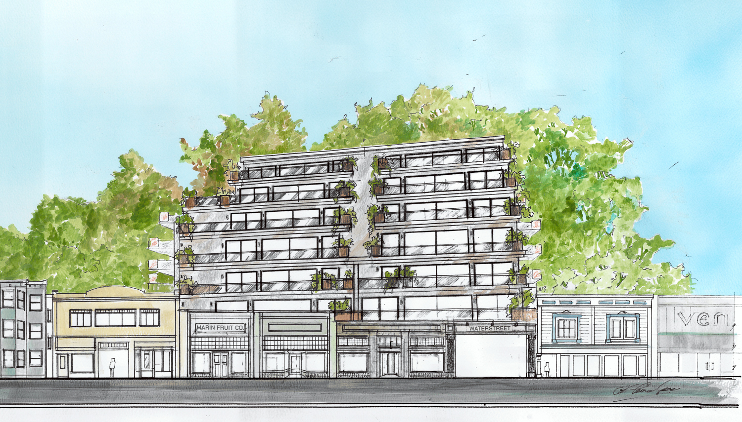 Waterstreet Apartments, illustration by Francis Gough Architects