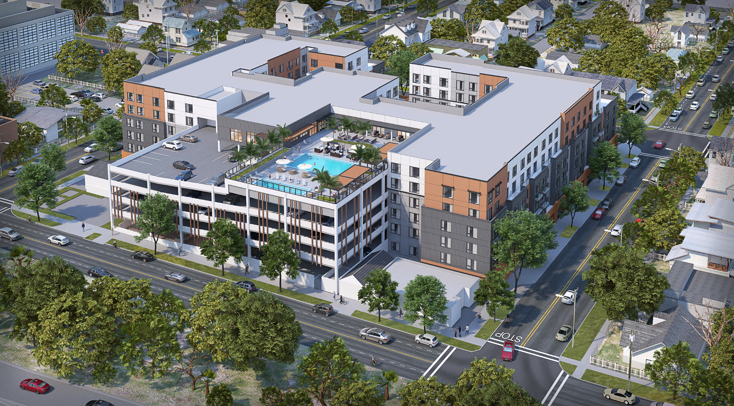 324 Alhambra Boulevard aerial view with the on-site garage visible, rendering by HRGA