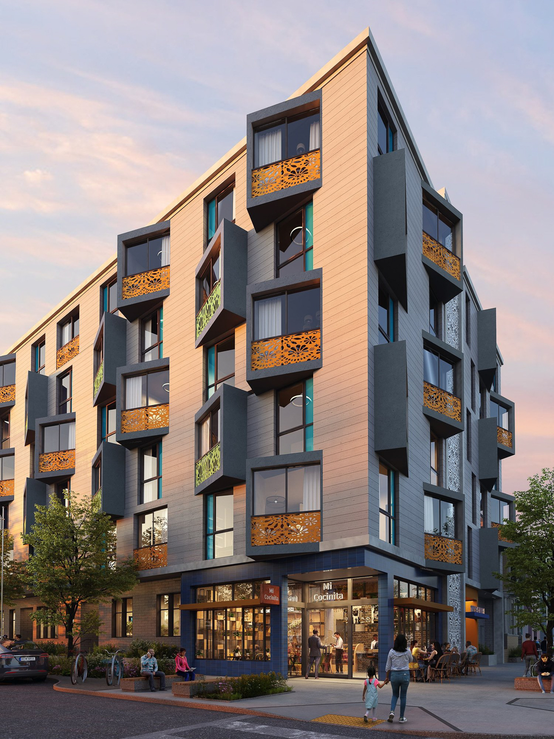 3260 26th Street pedestrian vertical view, rendering by Kerman Morris Architects