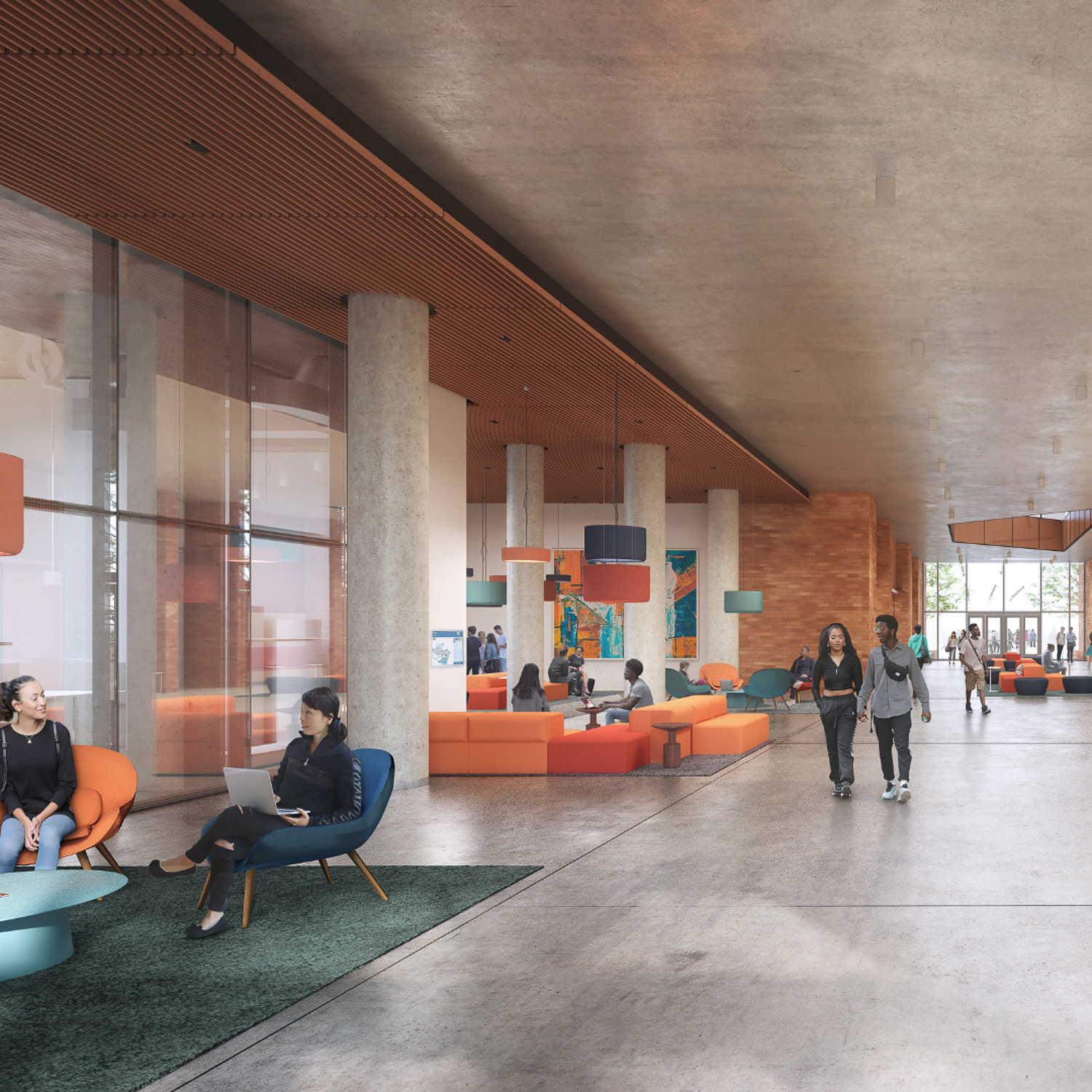 Aggie Square lobby, rendering by ZGF Architects