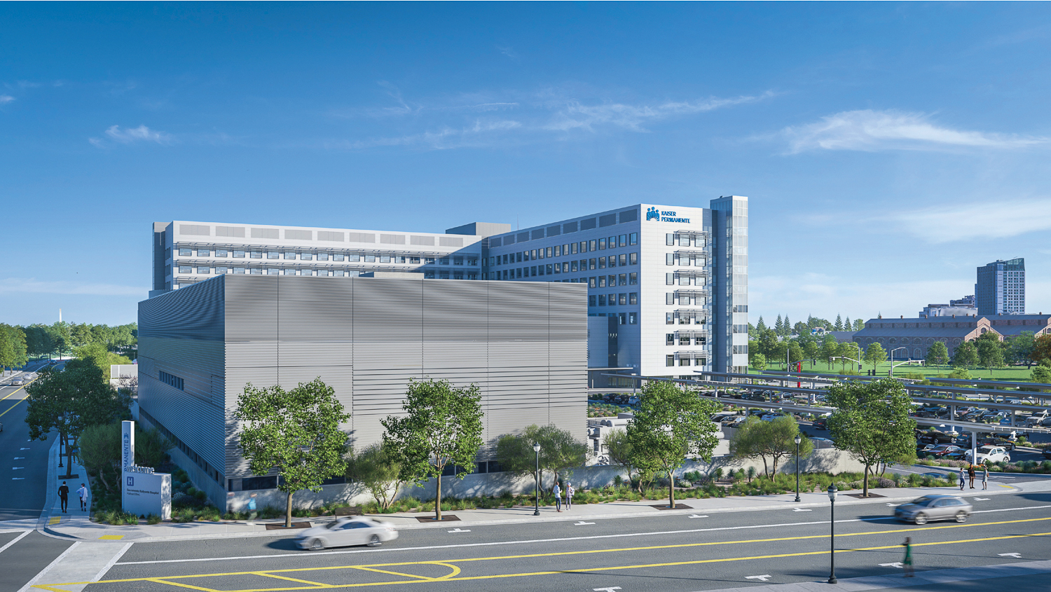 Kaiser Sacramento Railyards Medical Center view from the Energy Center, design by SmithGroup