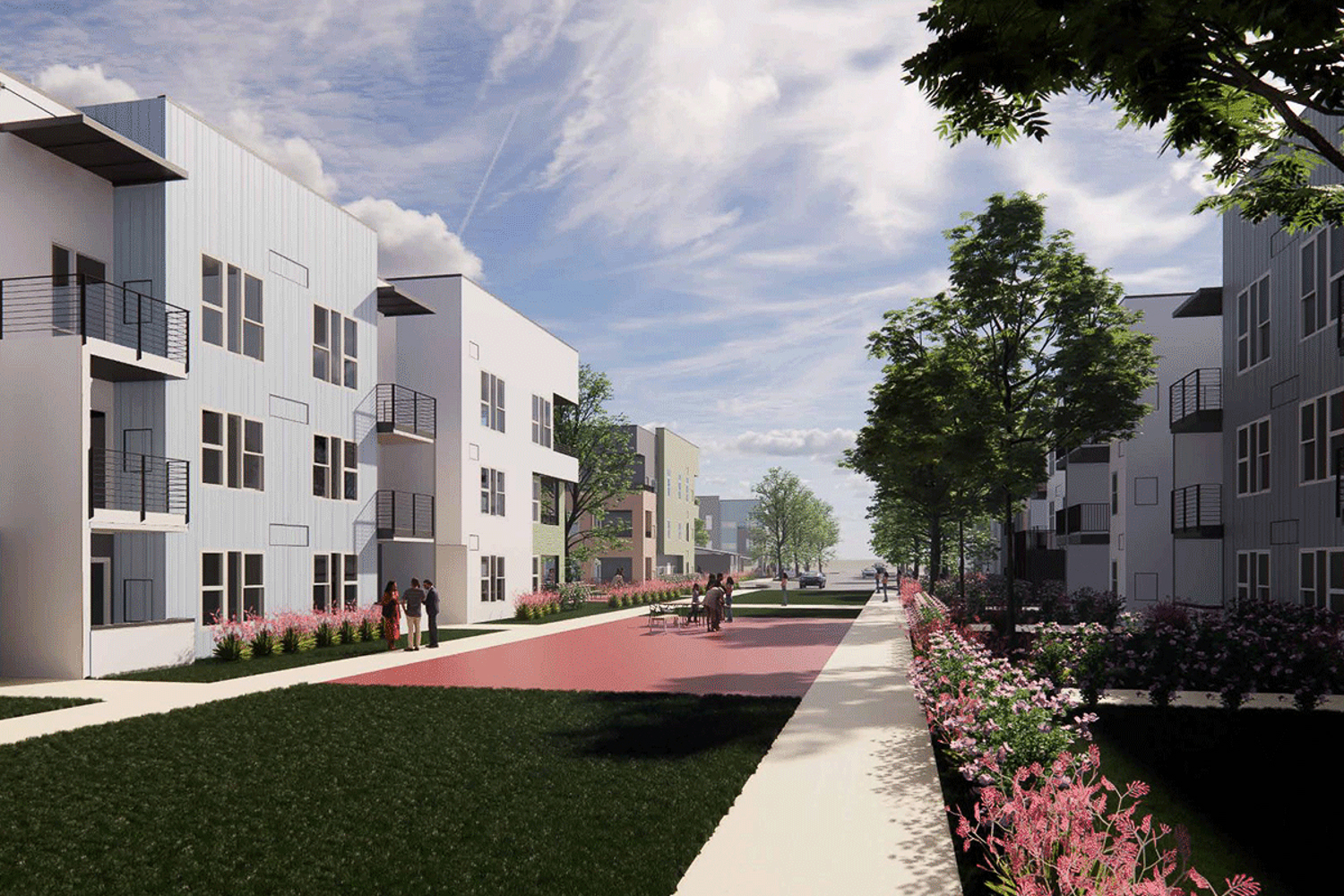 Township 9 townhomes pedestrian pathway, rendering by Architects Local