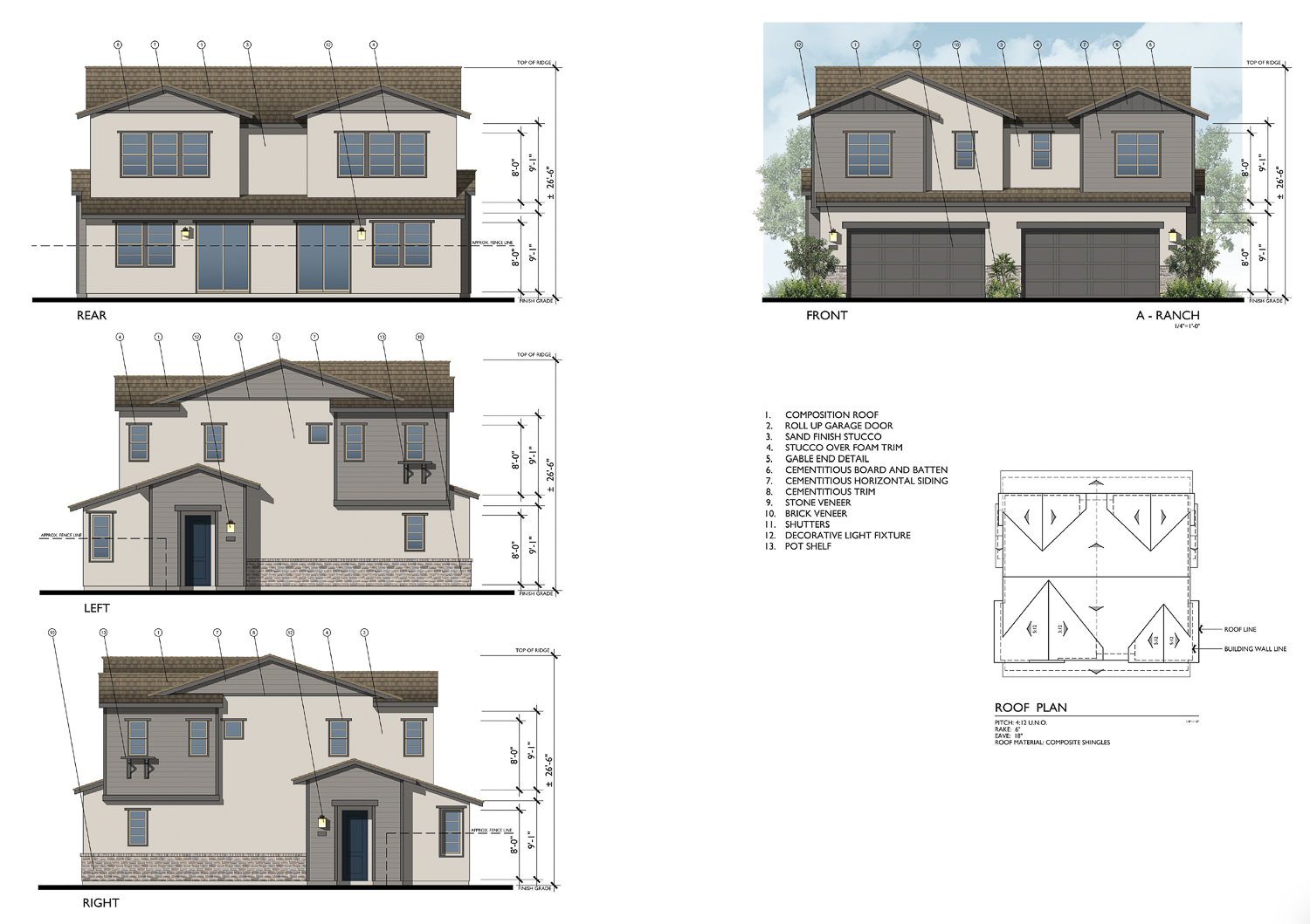 15395 Sycamore Drive duplex elevation, illustration by Bassenian Lagoni Architecture + Planning