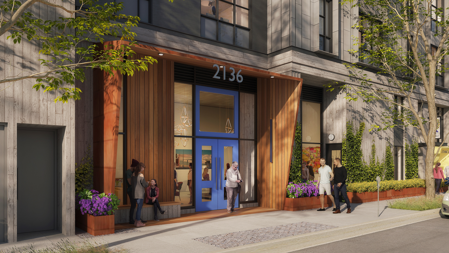 2136 San Pablo Avenue lobby entry, rendering by Trachtenberg Architects