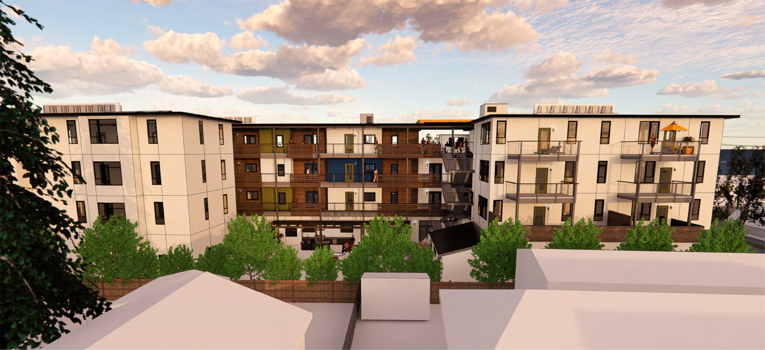 2403 San Pablo Avenue aerial perspective from Byron Street, rendering by Studio KDA