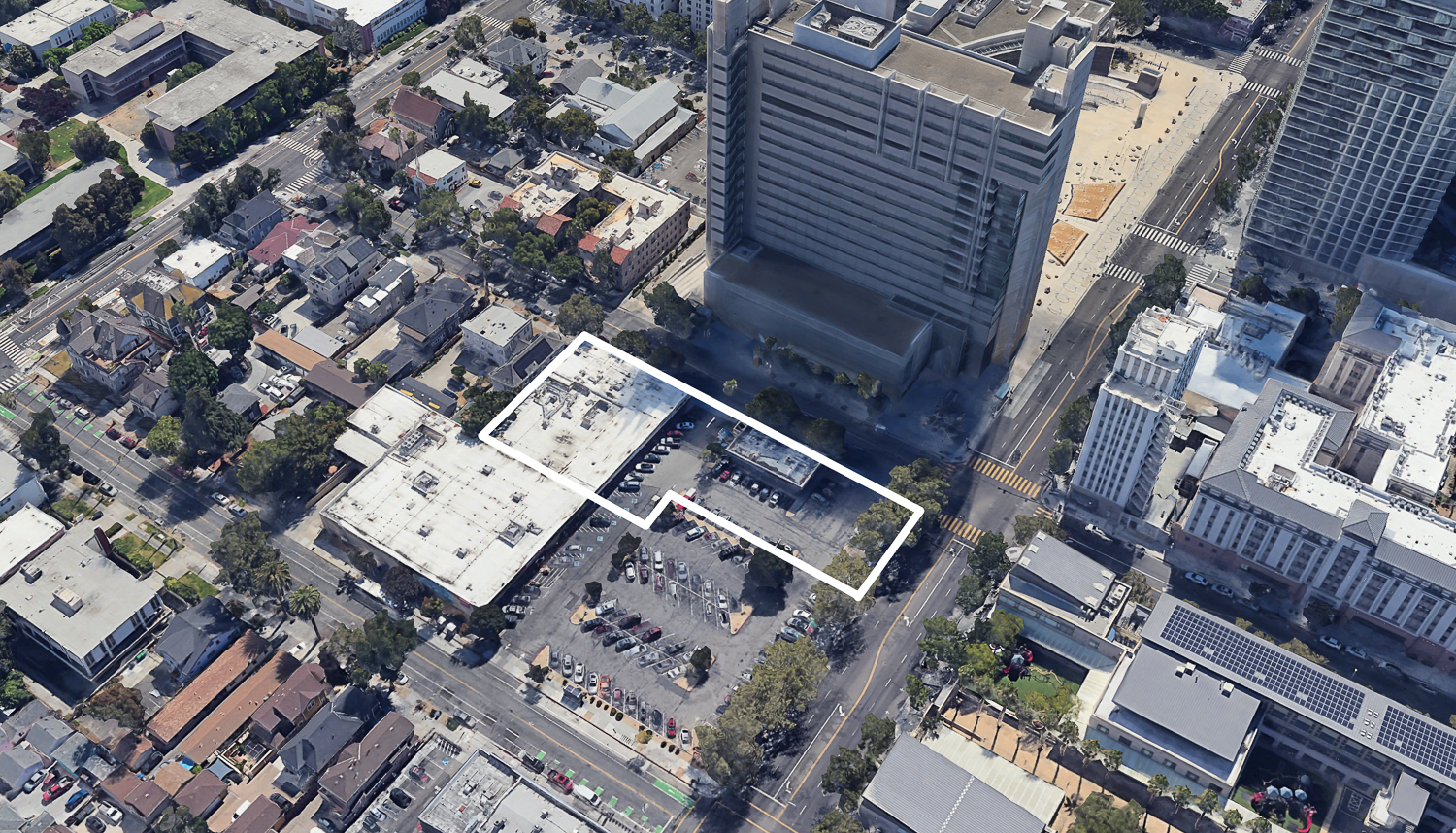 262 East Santa Clara Street presumed parcel outline, image via Google Satellite