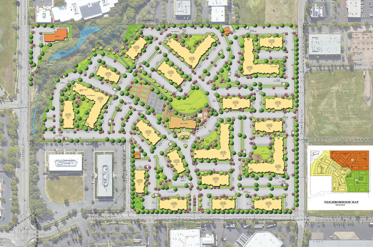 3843 Brickway Boulevard site map, illustration by B.Hills Architecture
