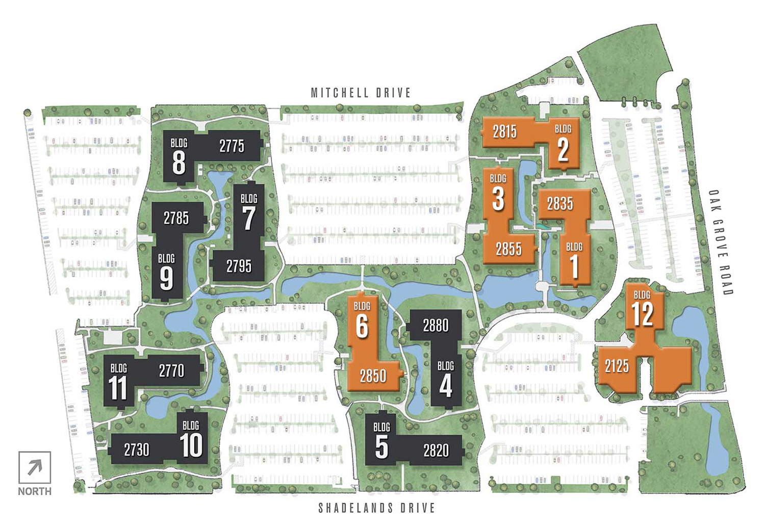 Walnut Creek Executive Park building map, image via campus website