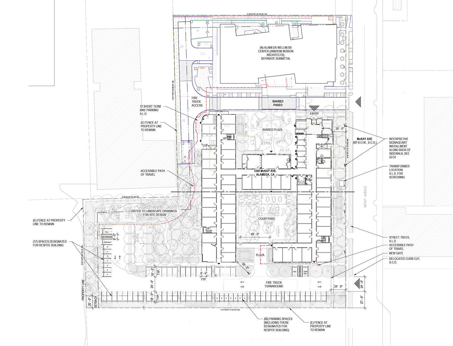 1245 McKay Avenue site map showing the Alameda Wellness Center on the top, illustration by Pyatok