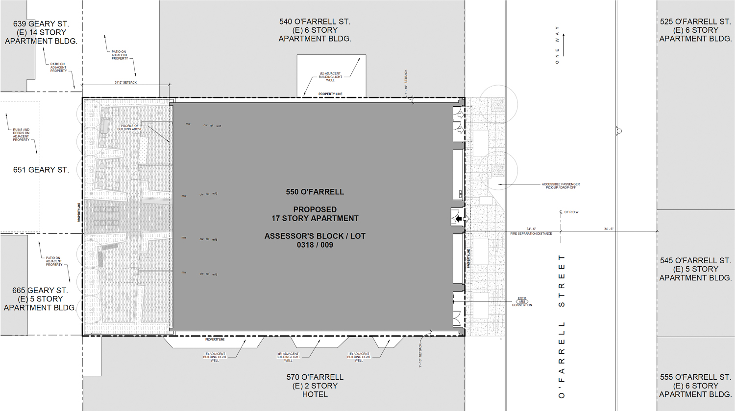 550 O’Farrell Street site plan, illustration by HGA