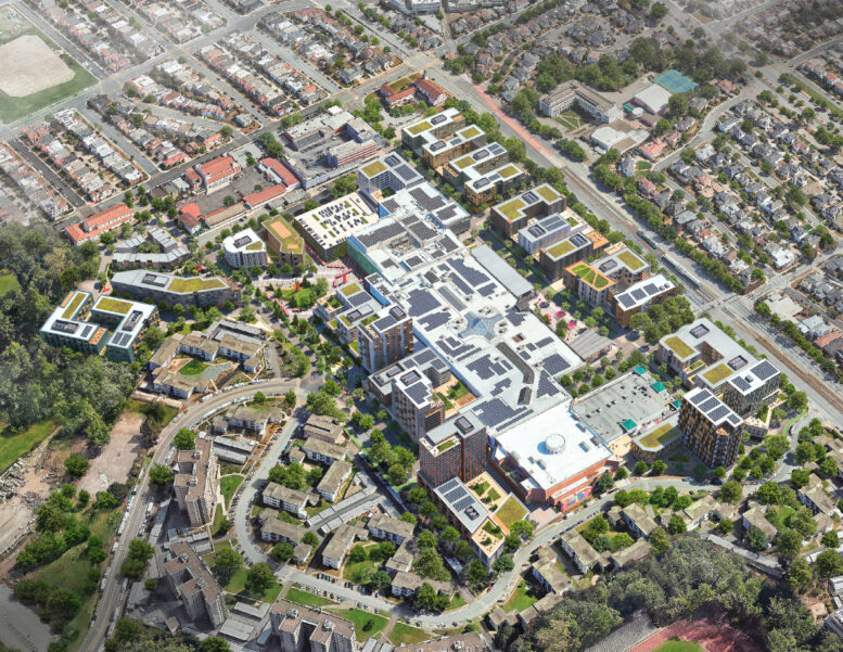 Stonestown Mall redevelopment aerial view, rendering by Design Distill