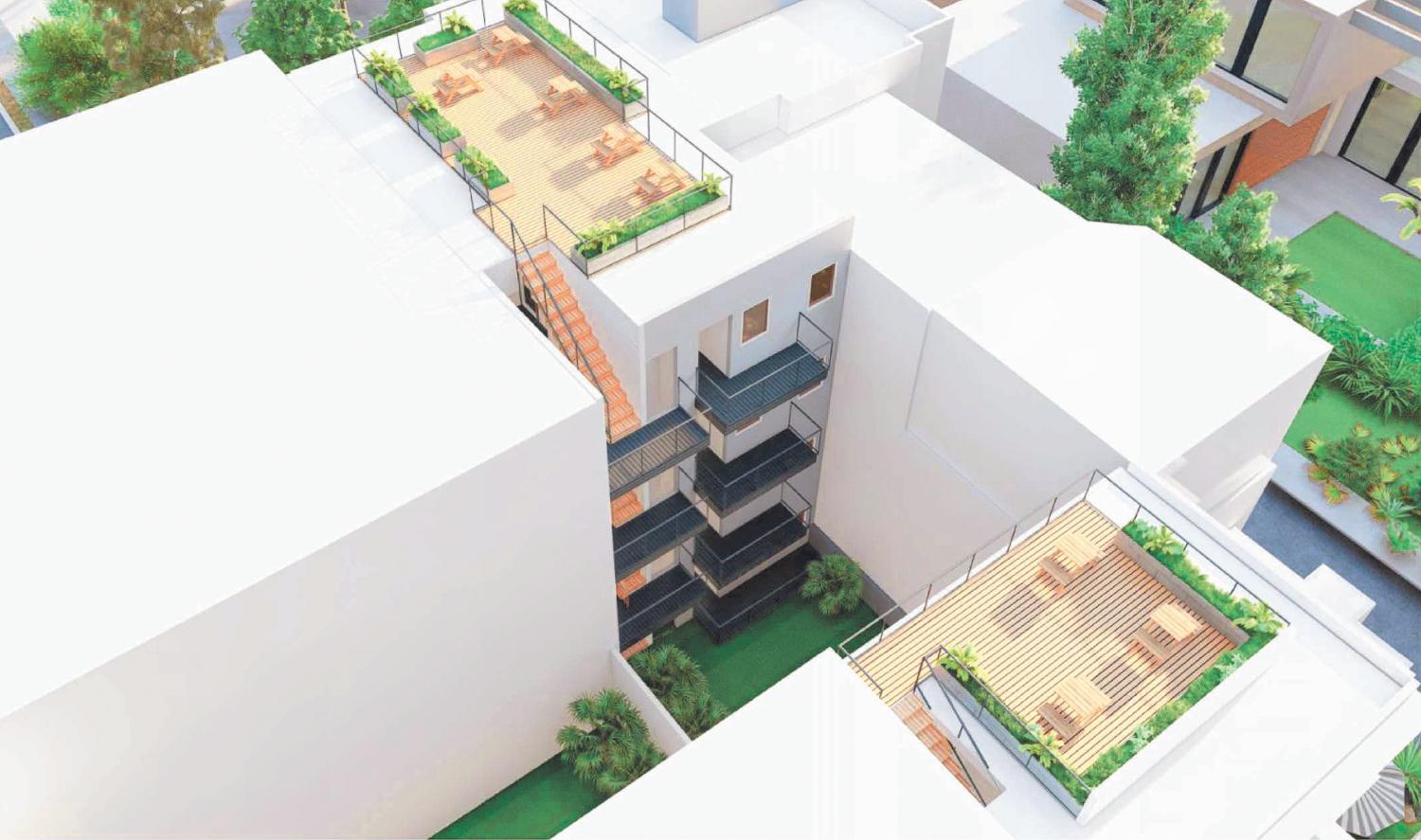 2257-2259 Bush Street aerial view looking at the central courtyard, rendering by Architects SF