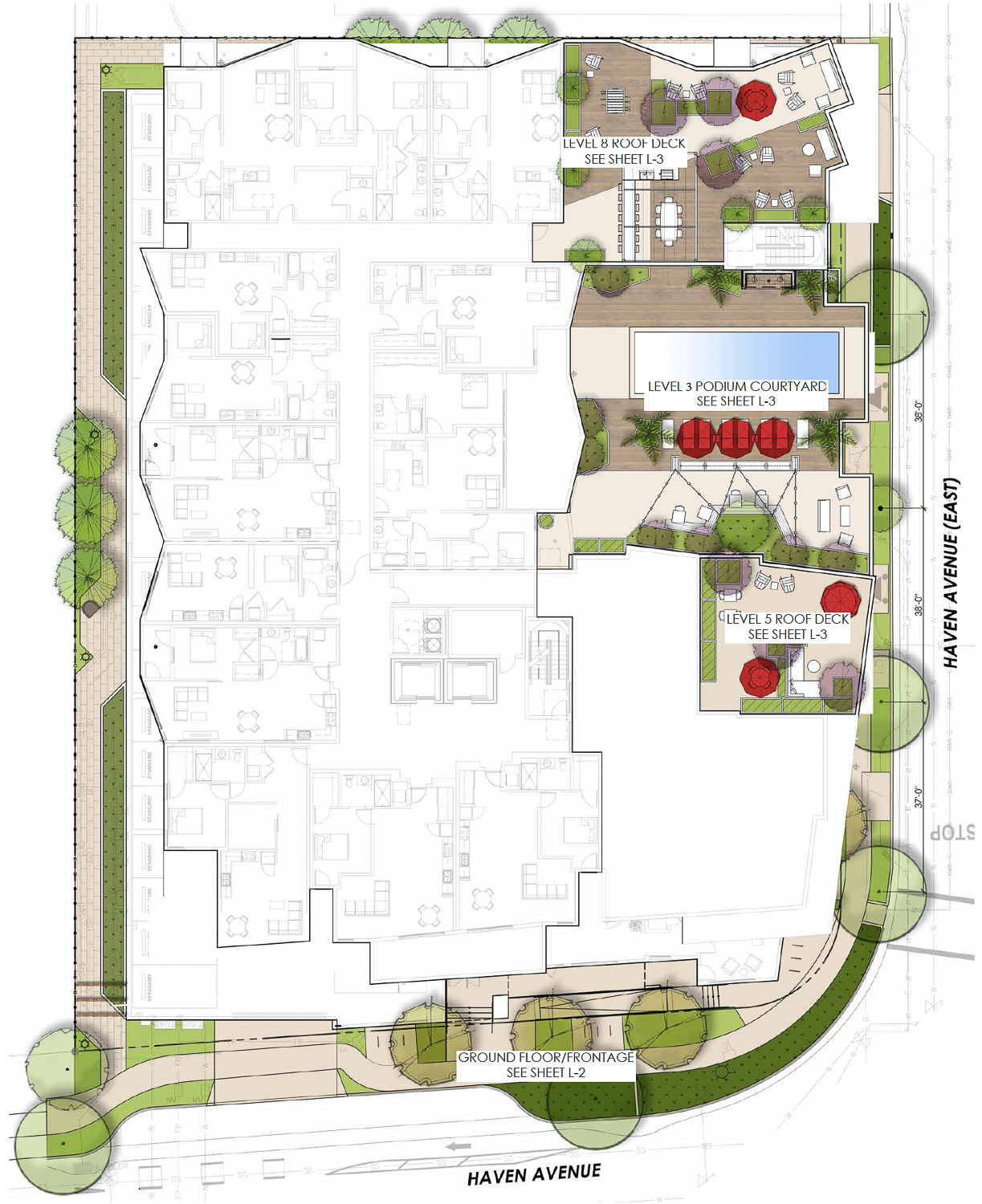 3705 Haven Avenue landscaping scheme, illustration by Jett