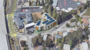 4655 Steele Street aerial view, rendering by Kodama Diseno Architects