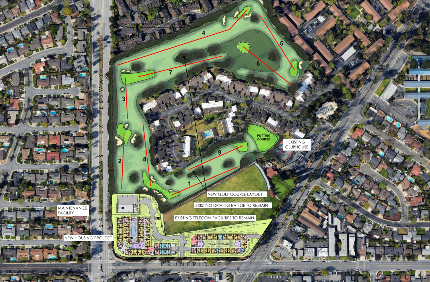 Greens at Pruneridge masterplan overview, illustration by Kenneth Rodrigues & Partners