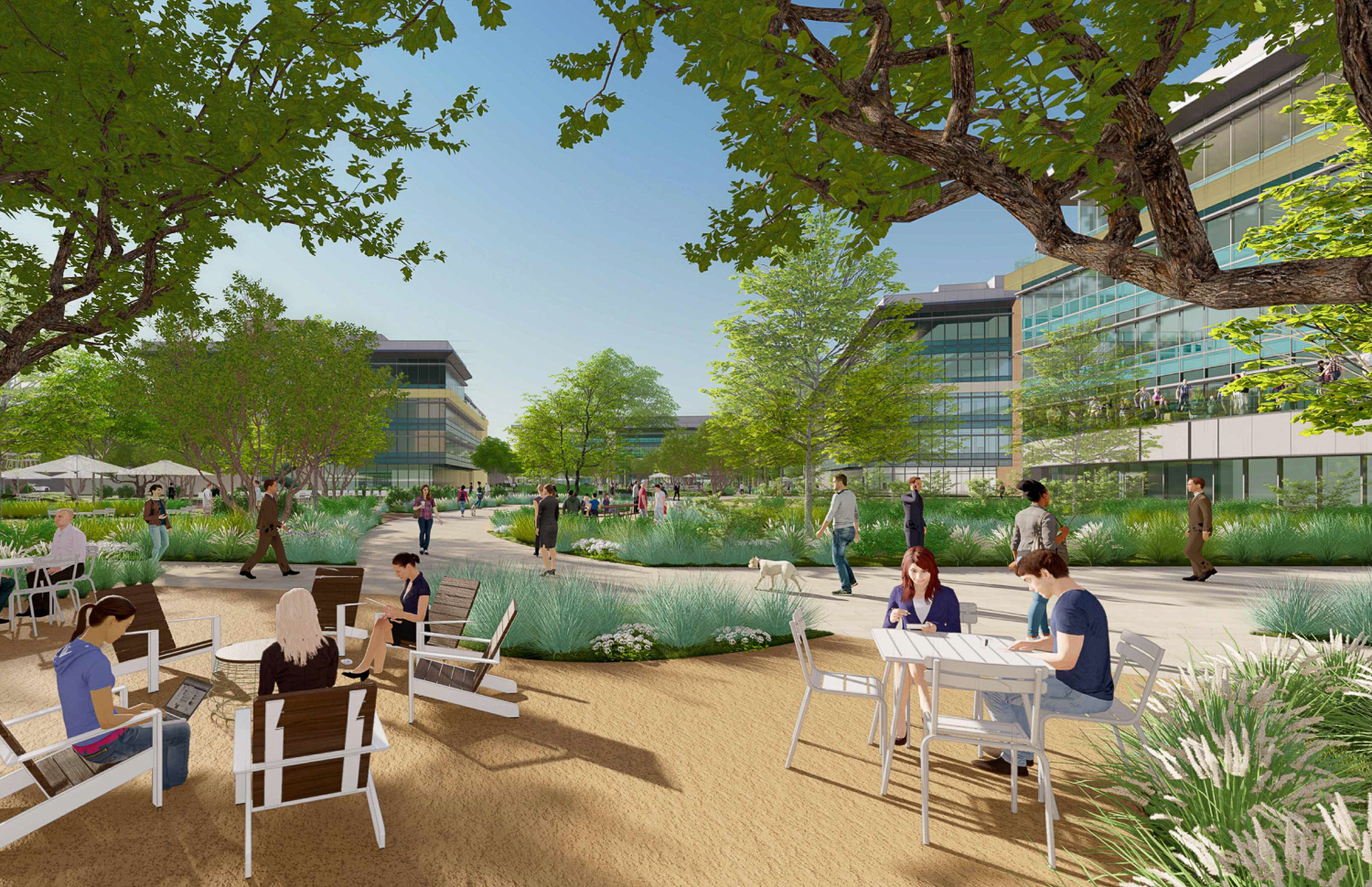 Parkline Commons amenity seating plaza, rendering via Lane Partners