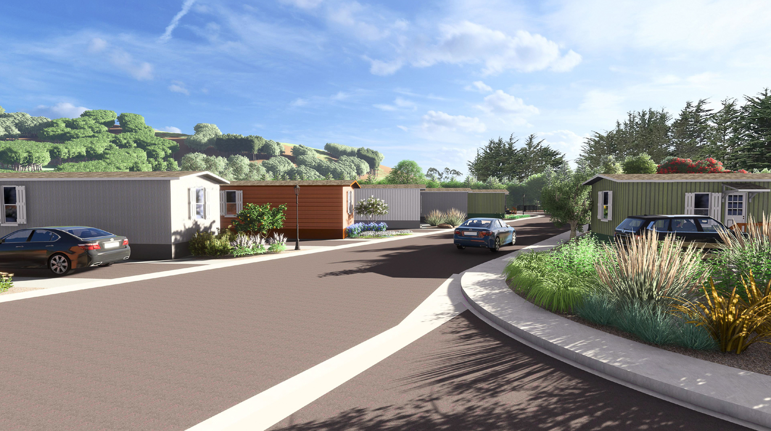 Stone Pine Cove pedestrian view, rendering by Bigfoot Homes