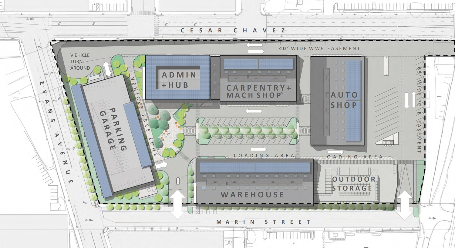 2000 Marin Street campus site map, illustration by SF Public Works