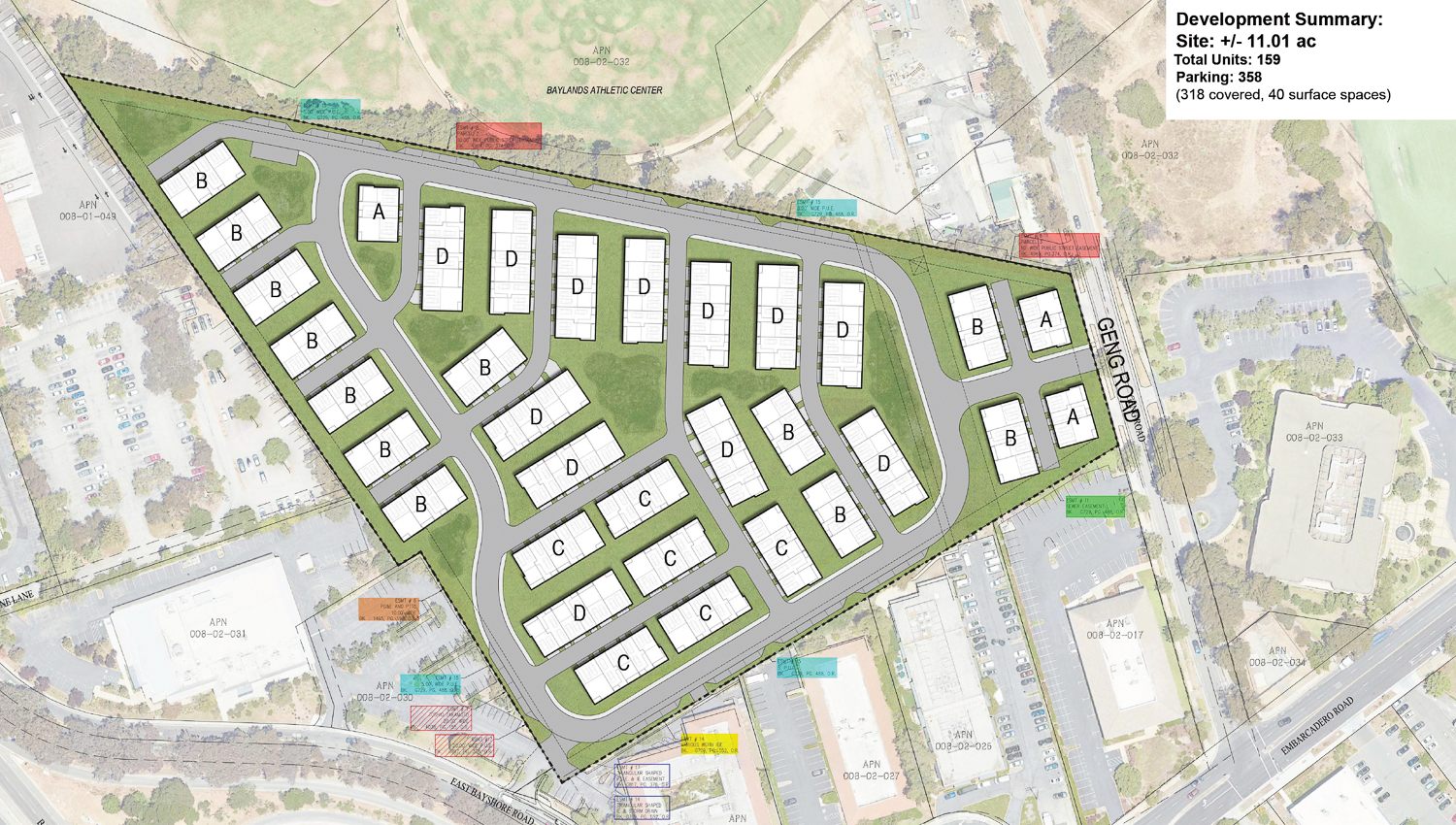 2400 Geng Road site map, illustration by Dahlin Group
