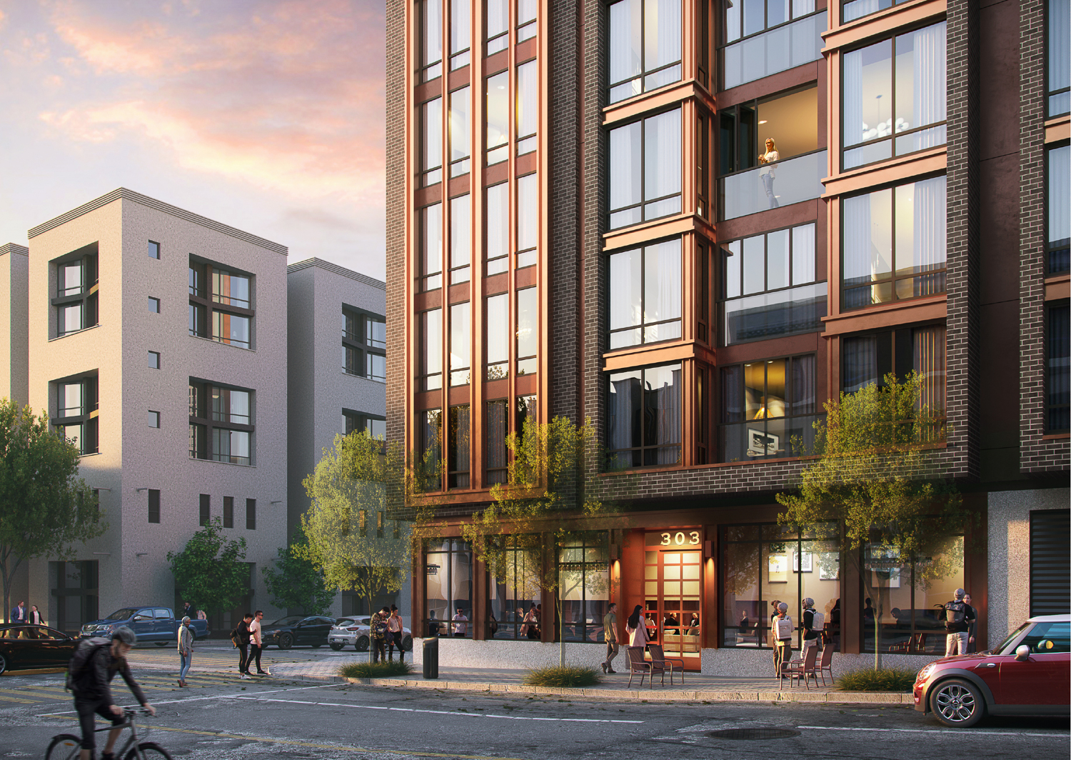 303 Broadway street view, rendering by BDE Architecture