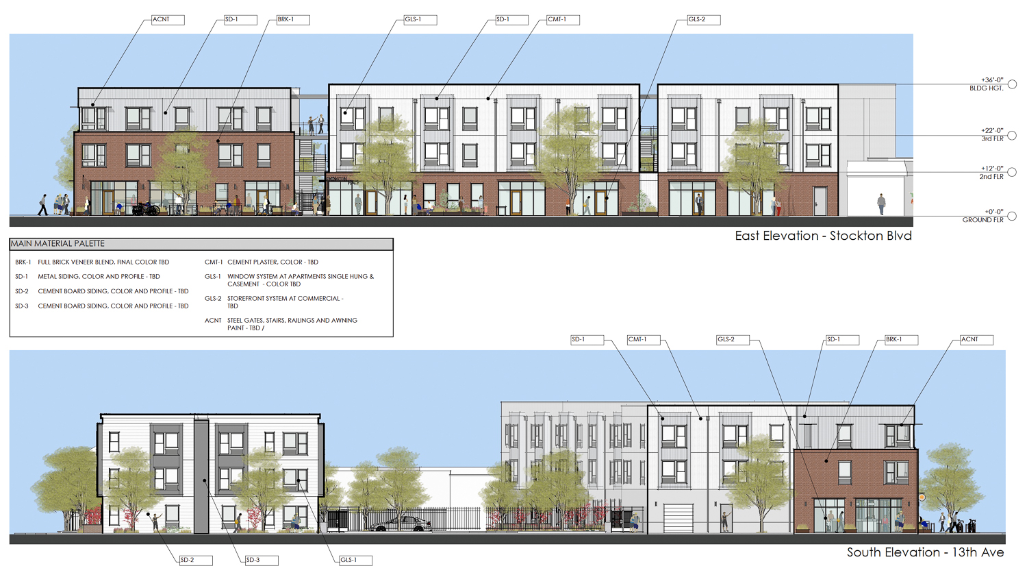 3738 Stockton Boulevard structure elevations from previous iteration, illustration by Vrilakas Groen Architects