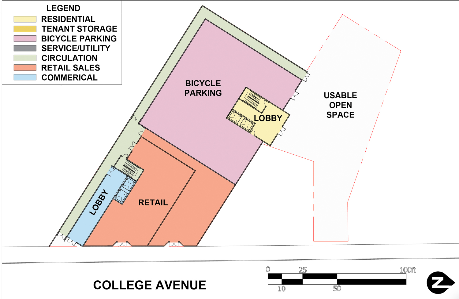 5295 College Avenue ground-level floor plan, illustration by JRDV