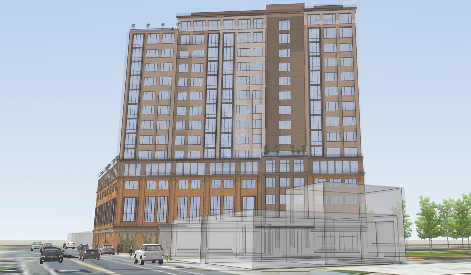 5295 College Avenue pedestrian view, rendering by JRDV, edited by YIMBY for clarity
