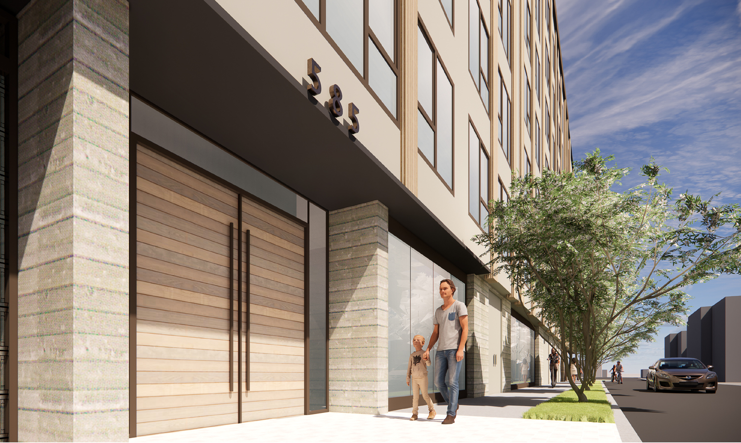585 17th Street lobby entrance, rendering by BDE Architecture