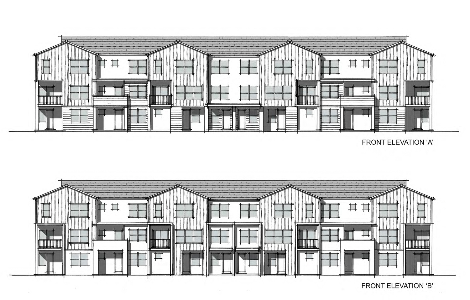 Bishop Ranch 11 eight-unit townhome elevation, illustration by SDG Architects