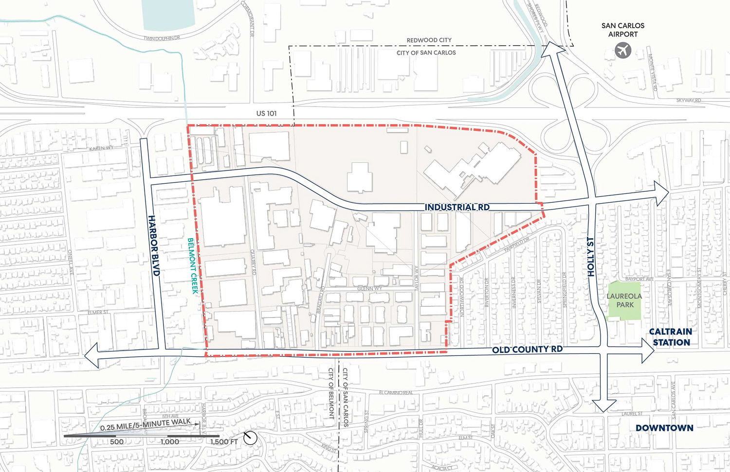 Northeast Area Specific Plan site map, illustration via City of San Carlos