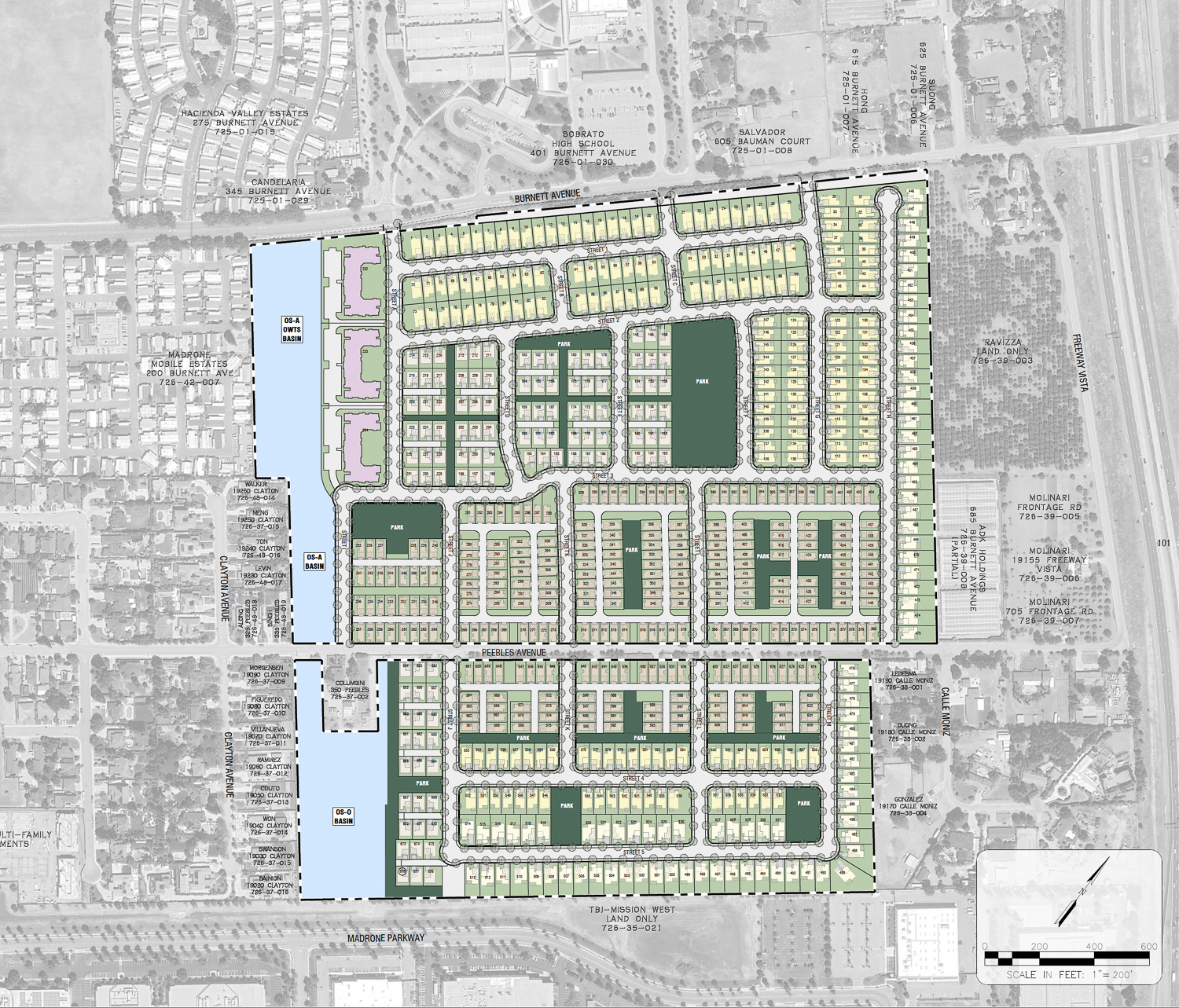 Peebles Burnett subdivision site map, illustration by Bassenian Lagoni Architects