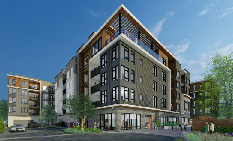 The Hayden at 815 Old County Road, rendering by PYATOK