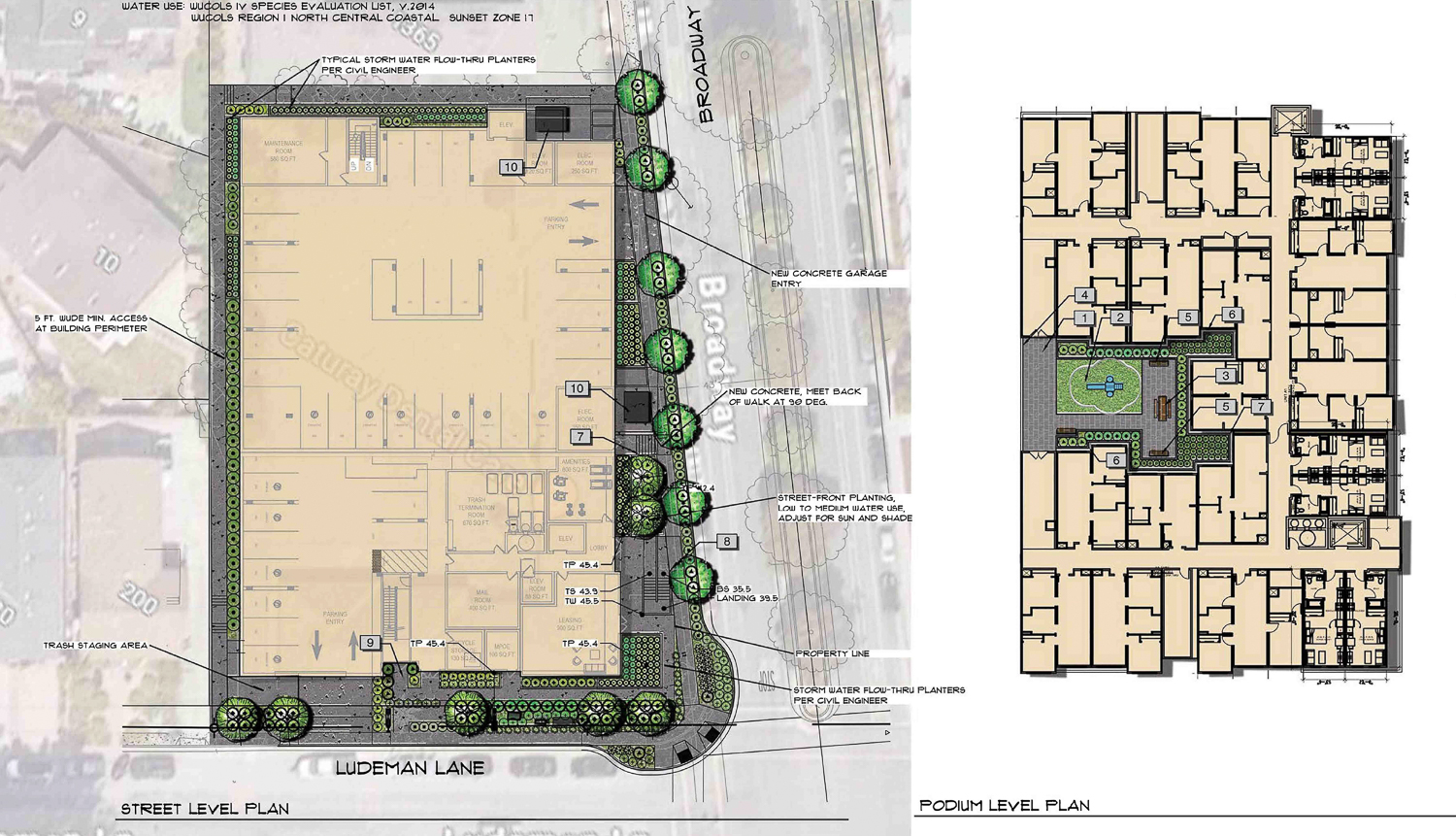 1301 Broadway site map, rendering by Thomas H. Phelps