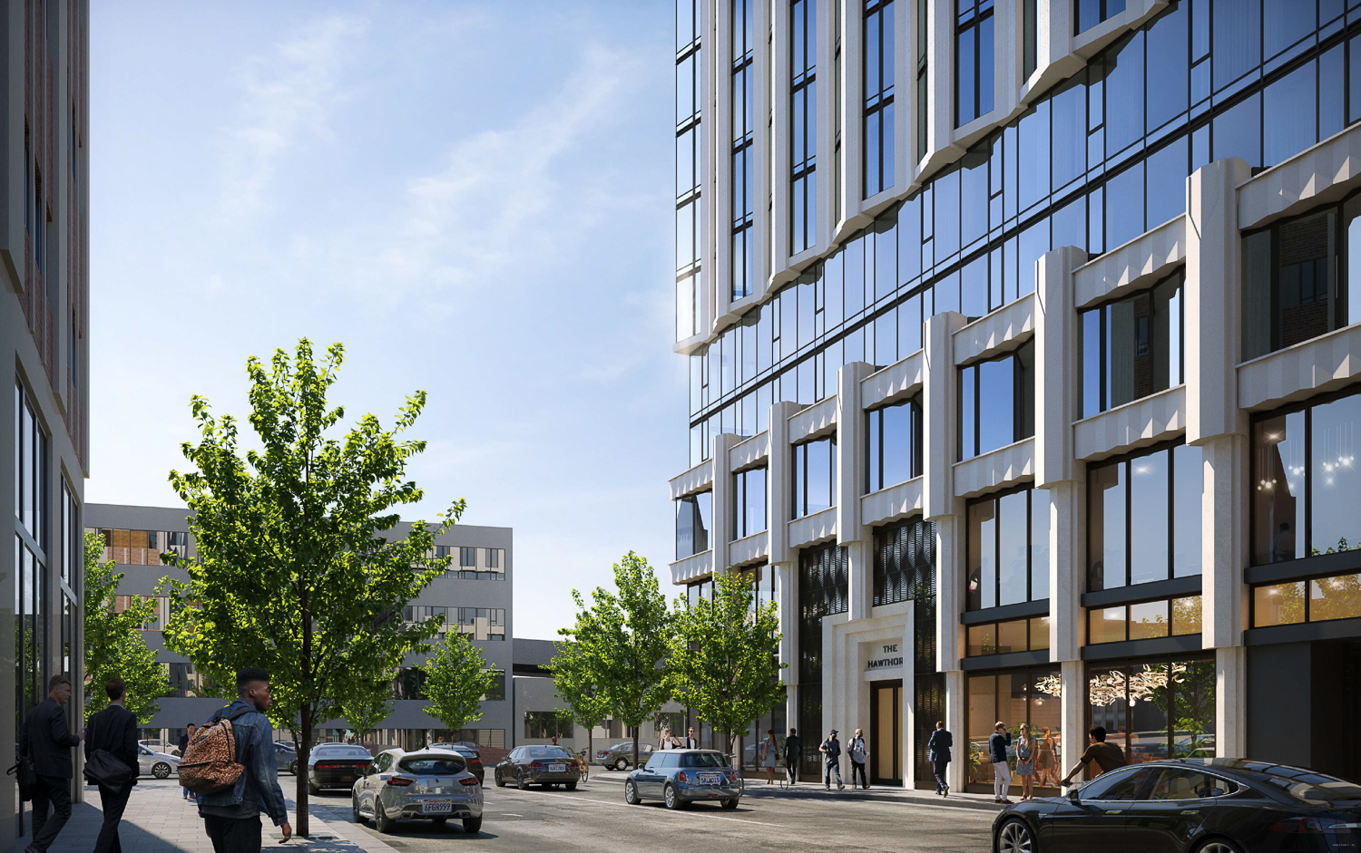 180 Hawthorne Street residential entry view, rendering by BDE Architecture