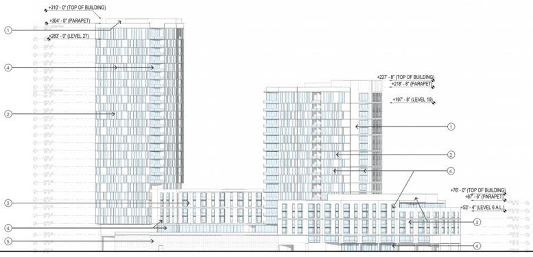 1800 Broadway side elevation, illustration by HGA