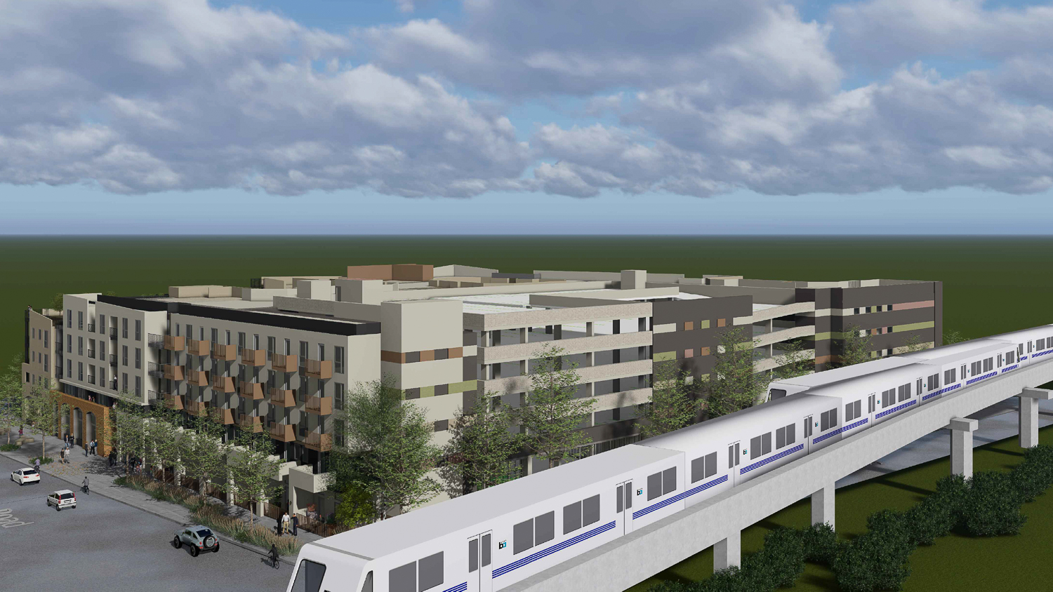 2400 Salvio Street view showing the BART tracks, rendering by AO