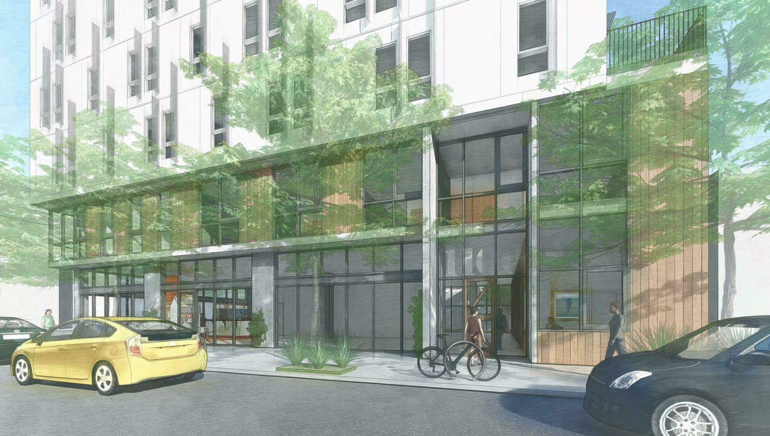 285 12th Street lobby entrance, rendering by David Baker Architects