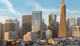 530 Sansome Street seen between Embarcadero Center and the Transamerica Pyramid, rendering by SOM