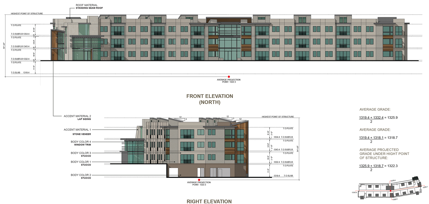 Elevation of affordable housing in Encore Estates, illustration by Dahlin Group